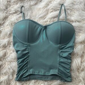 Womens Shimmery Teal Bustier Tank Top - Sleeveless Corset Style